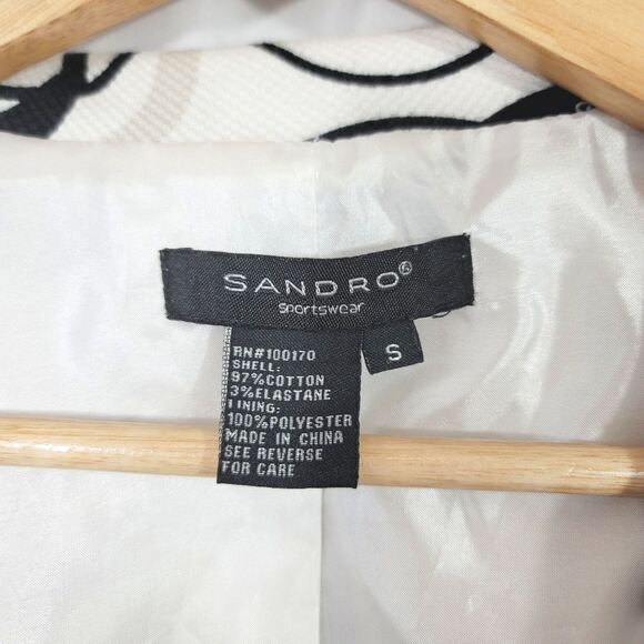 Sandro Sportswear Geometric Tie Belt Blazer Jacket in Black/White Size Small - Picture 7 of 9